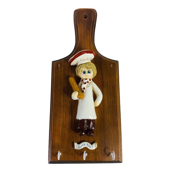 Big Eye 3D Chef Key Holder Super Dad Gift Hooks Retro Kitchen Decor 70s VTG - Picture 1 of 13